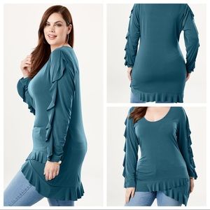 Turquoise High-Low Ruffle Tunic by Roaman's